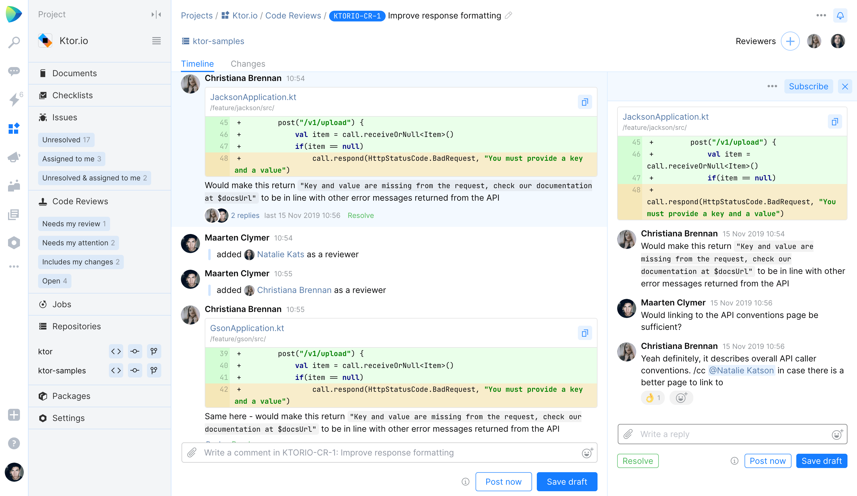 Efficient code reviews by JetBrains Space