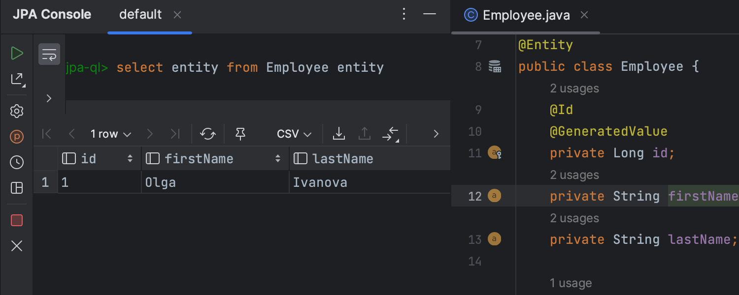 IntelliJ IDEA JPA Console