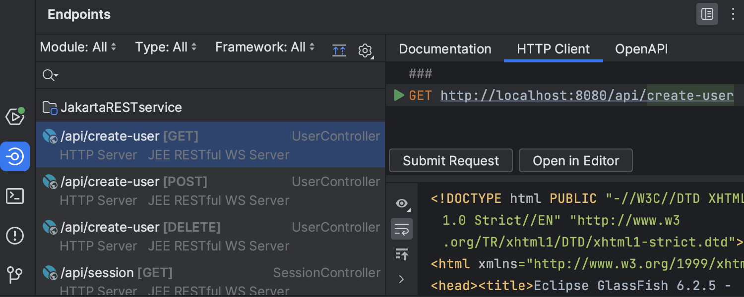 IntelliJ IDEA Endpoints tool window