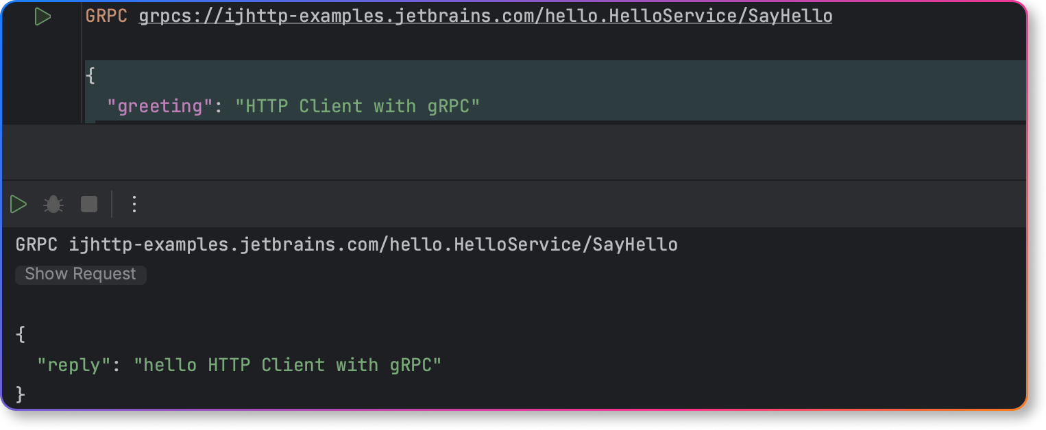 gRPC request in HTTP Client in IntelliJ IDEA