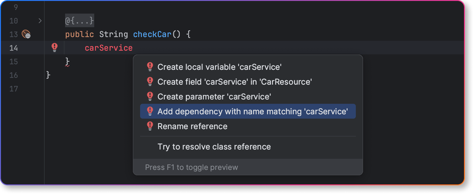 IntelliJ IDEA Quick fix to inject bean dependencies