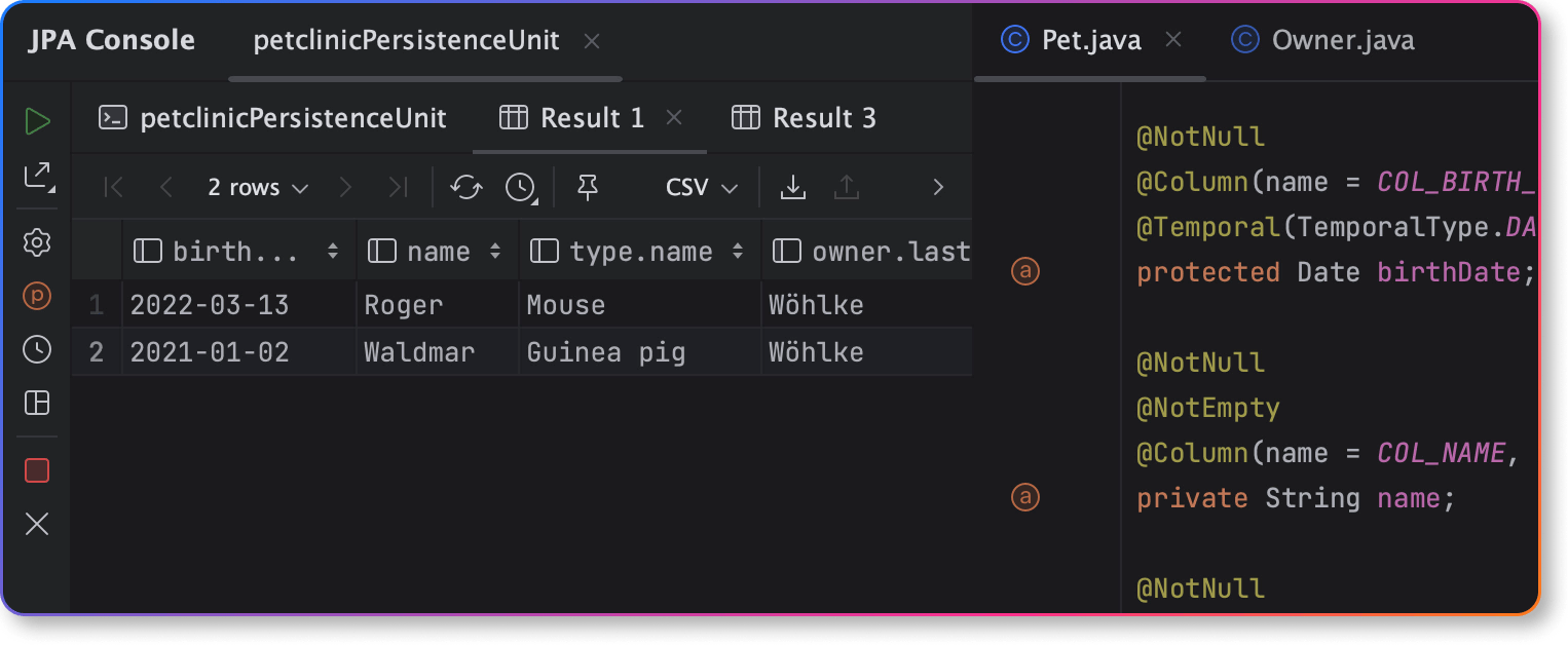 IntelliJ IDEA JPA Console