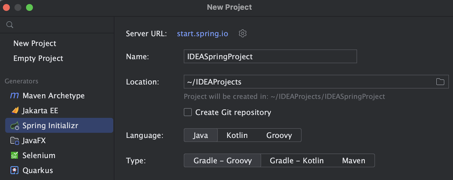 Spring Boot project creation in IntelliJ IDEA with Spring Initializr