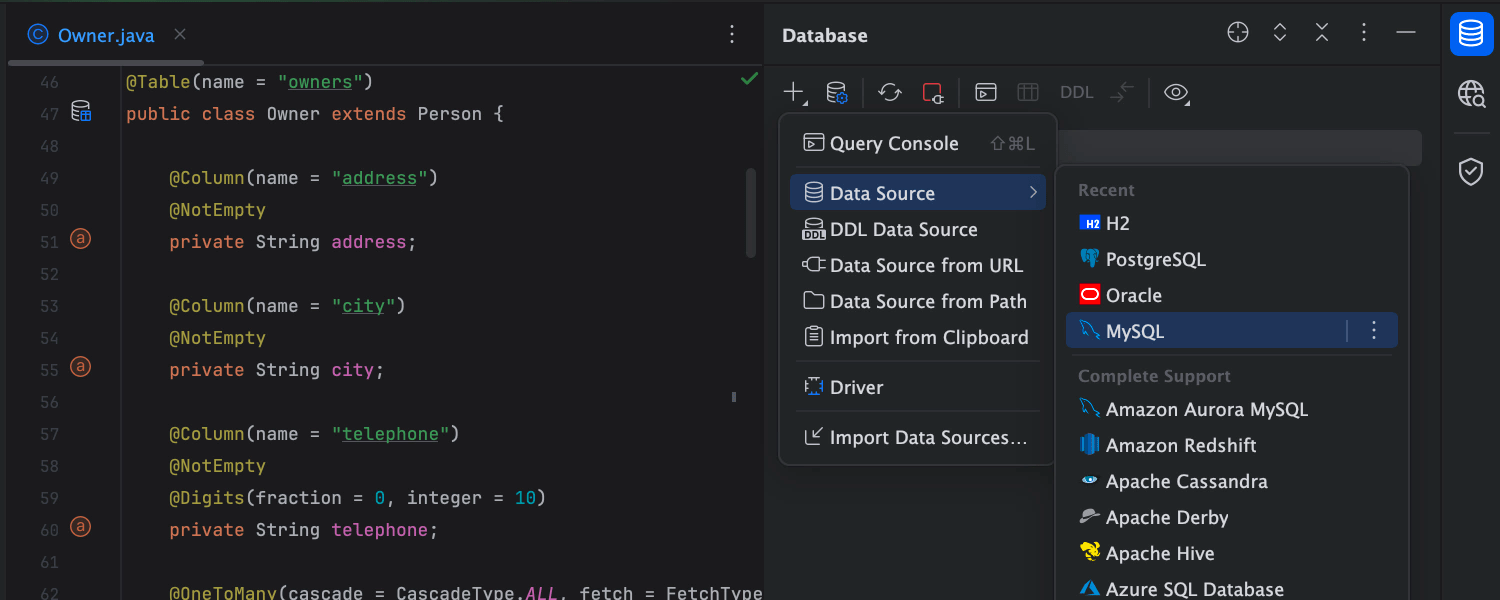 Connect to a database in IntelliJ IDEA