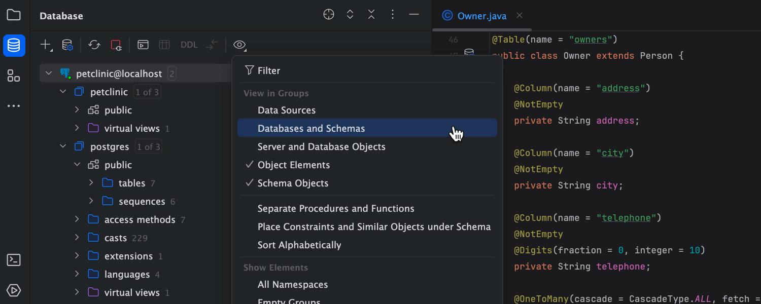 Database tool window overview