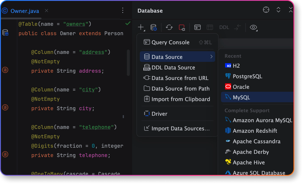 Connect to a database in IntelliJ IDEA
