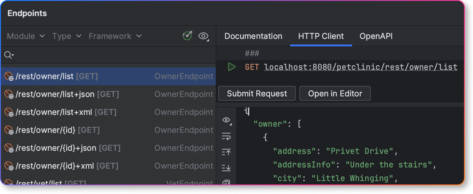 IntelliJ IDEA Endpoints tool window