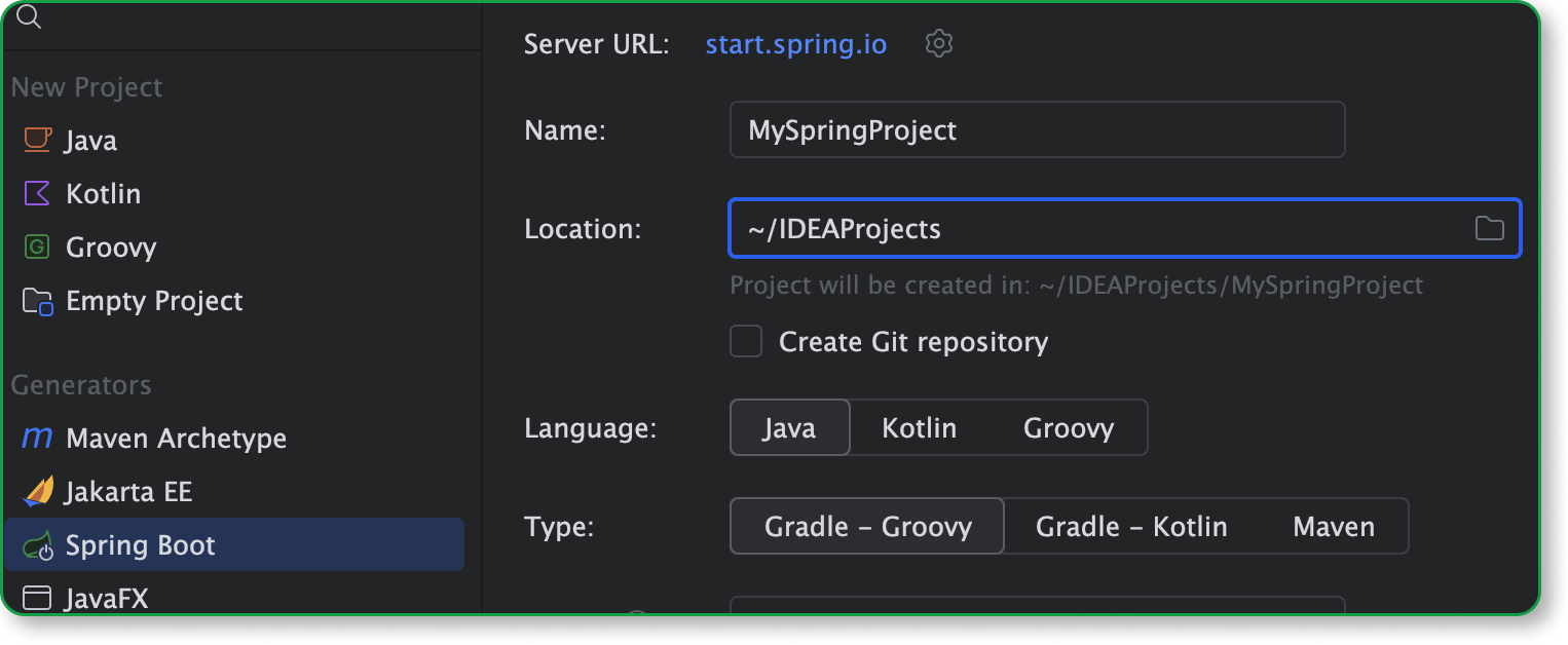 Spring Boot project creation in IntelliJ IDEA with Spring Initializr